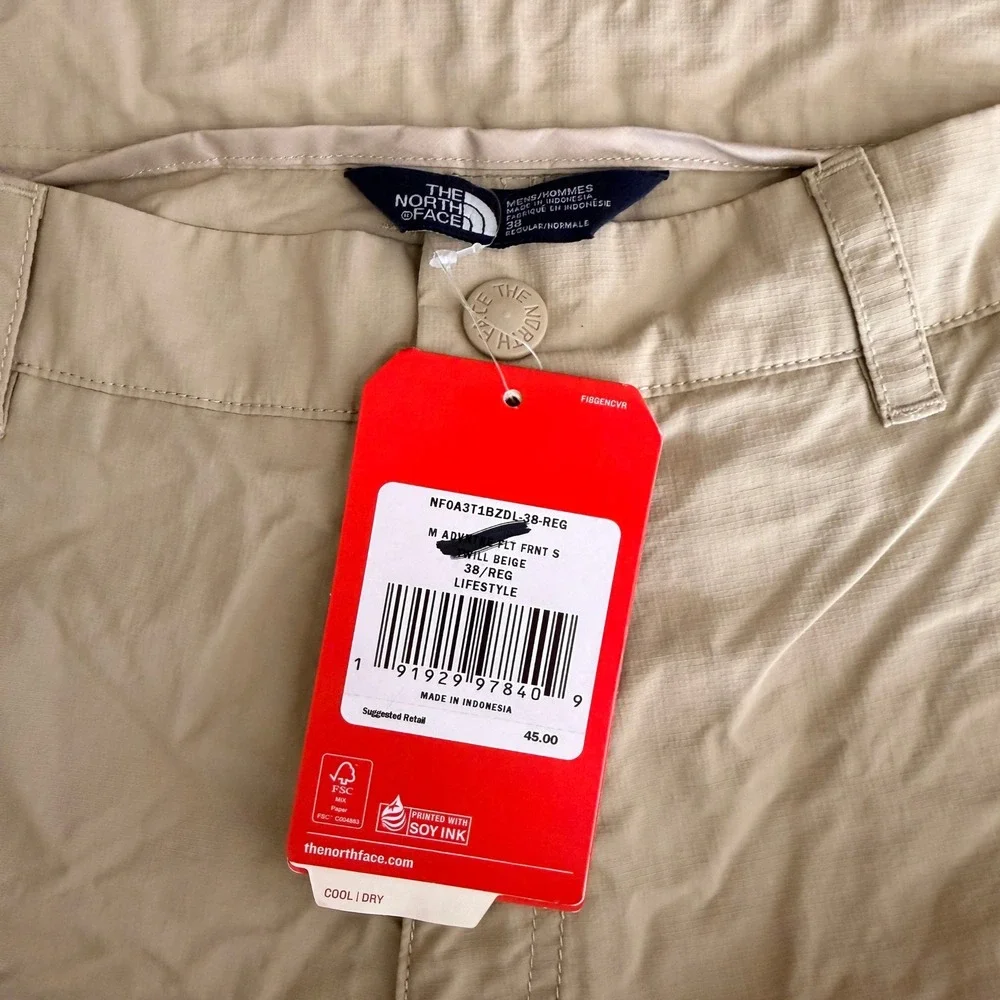 The North Face‎ Adventure Shorts Flat Front Mens 38 Beige FlashDry NF0A3T1BZDL